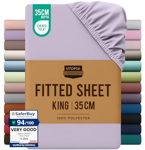 Utopia Bedding Fitted Sheet King, Lavender - Deep Pocket 14 inch (35 cm) - Easy Care - OEKO-TEX Certified - Soft Brushed Polyester Microfibre Fabric - Shrinkage and Fade Resistant - Bottom Sheet