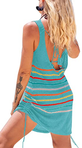 YouKD Dam ihålig stickad tunika virkade toppar strandskydd poncho sommar strand täcka upp klänning, G grön, one size