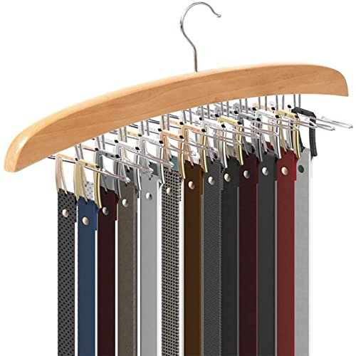 SYFUNLV Gürtelhalter, Krawattenhalter, Krawattenhalter aus Holz,24 Haken Schrank Organizer Aufbewahrung für Krawatten Schals Tücher, platzsparend hölzerne Aufhänger-Organisator-Zahnstange