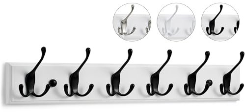 LARHN Garderobenhaken Weiß - Garderobenleiste Weiß mit 6 Haken in Schwarz - 59 cm - Kleiderhaken Wand - Wandgarderobe für Flure, Garderoben, Schlafzimmer und Badezimmer