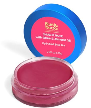 Blue Nectar Lip Tint Balm for Rosy Pink Tinted Lips | Natural Lip Tint for Dark Lips with Organic Ghee & Shea Butter | Long Lasting Lip Mosturizer (10g)