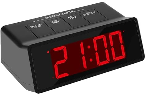 KWANWA Digitaler Wecker Batteriebetrieben,110dp Super Lauter Alarm,Einstellbare Helligkeit,Snooze Modell,12/24H Einstellung,Große Drucktaste,große LED Anzeige Uhr für ältere Kinder (Red Display)