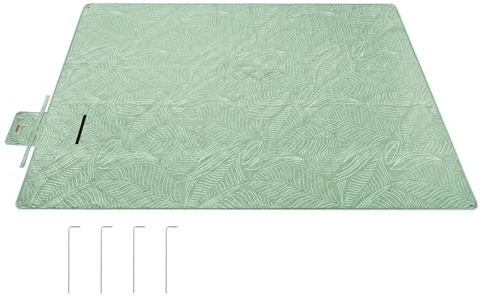 SONGMICS Couverture de Pique-nique, 300 x 200 cm, avec 4 Piquets de Sol, Grand Tapis, pour Camping, Parc, Jardin, Plage, Hydrofuge, Lavable en Machine, Pliable, Motif Feuilles et Vert Menthe GCM310C03