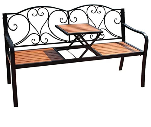 HASMI Gartenbank im Freien Double Bank mit anheblichen kleinen Couchtisch Sofa Stuhl Outdoor Gartenbank Garten Balkon Freizeit Schmiedeeiserne Kunststoff Holzbank Parkgartenbank