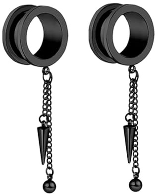 Wycian Ohr Plug Flesh Tunnel, Tunnel 8mm Schwarz 0G Anhänger Edelstahl Schwarz Runder Kegelanhänger mit Kette für Neujahr Tunnel Chirurgenstahl 2Er Schmuck