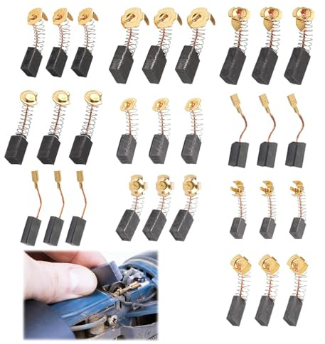 Set de 30 Cepillos de Carbón de Repuesto para Herramientas Eléctricas - Compatible con Taladros, Sierras y Amoladoras - Incluye 10 Tamaños Diferentes