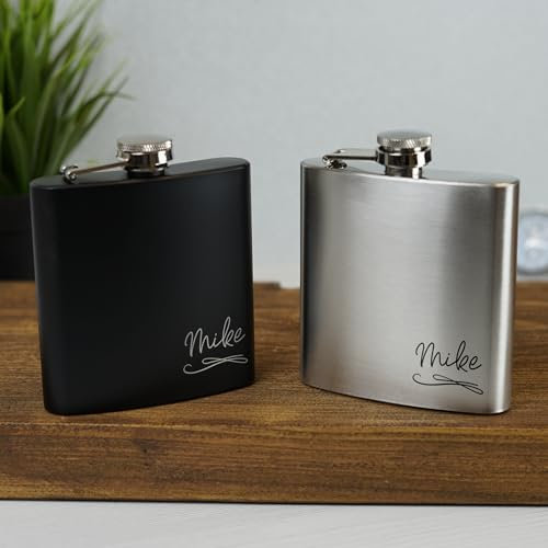 Personalised Engraved Hip Flask Custom 6oz Hipflask Wedding Gift Idea, Fathers Day, Groomsmen, Best Man, Favours (Style 1)