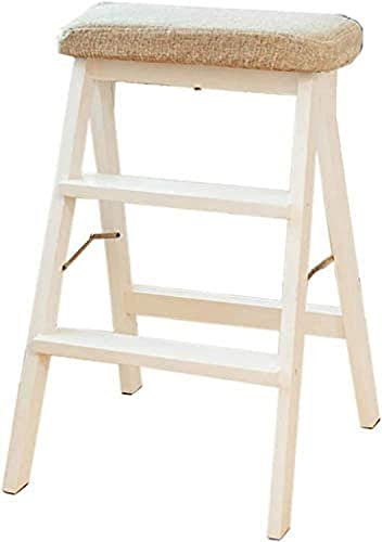 SZITW Taburete de Madera con Escalera Plegable, Taburete Plegable, Silla Alta, Asientos de Escalera, Escalera de Madera, Doble Uso, Cubierta de Tela Desmontable, hogar, Cocina, Interior, Moderno,