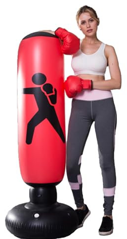 Punching Bag for Adult Kids,Kizcmvre Inflatable Freestanding Heavy Duty Boxing Bag,Women Men Training Equipment Exercise Boxing Standing Punching Bag (Red).