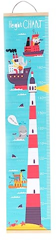 Abaodam Nordisches Wachstumstabelle Wandbehang und Ölleinwand mit Leuchtturm Motiv Rollbar für Kinderzimmer Dekor und Messlatte zur Größenkontrolle