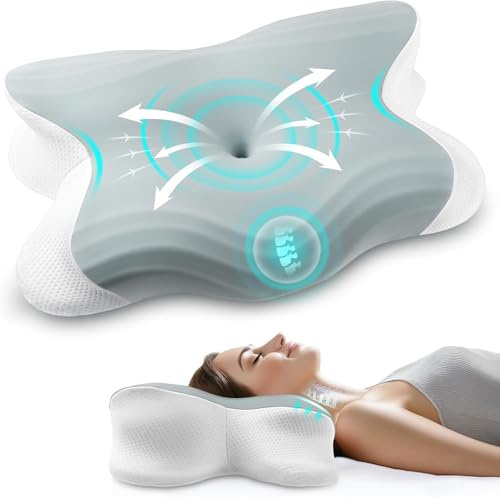 Oreiller Ergonomique Cervical à Mémoire de Forme, Coussin Orthopédique Oreiller Cervicales pour Les Dormeurs sur Le Côté, Le Dos et Le Ventre pour Améliorer la Qualité du Sommeil, 62x42x10.5cm (Gris)