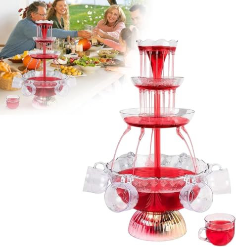 Champagne Fountain Machine, 3-Tier Electric Fountain Drink Machine with 5 Cups and LED Base,Electric Tiered Wine Fountain for Events for Wedding,Party,Celebrations