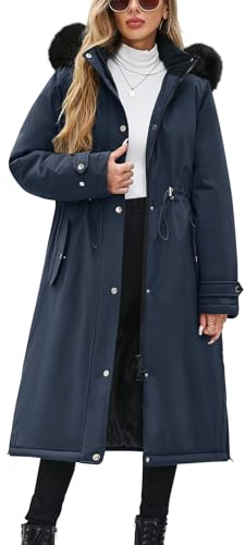 CMTOP Abrigo Mujer Invierno Largo Repelente al Agua y Viento Gruesa Chaqueta, Forro Polar Cálido Parka de Elegante Termica con Capucha Desmontable, Bolsillos y Cremallera