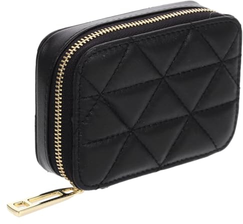 FOMIYES Kosmetiktasche mit Spiegel Echtes Leder Kleine Make Up Tasche Schwarz Lippenstiftetui Mini Schminktasche für Handtasche Rindsleder Damen Lippenstift Aufbewahrungstasche