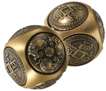Baoding Bälle 36mm 2 Stück aus Messing, Sechseitig Geprägt | Goldfarben, Elegante Reliefmuster, für Handgymnastik und Fingerbewegung, Dekoratives