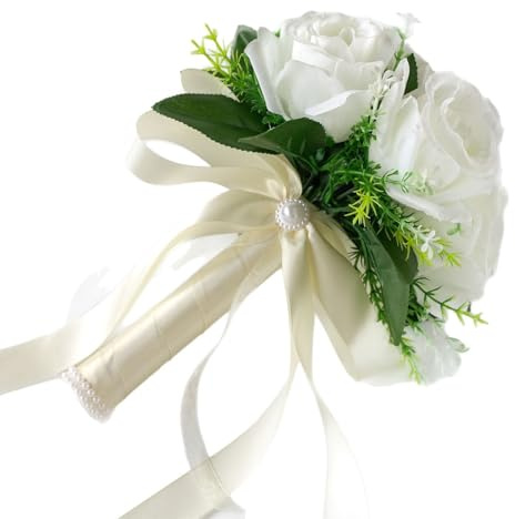 Shuade Bouquet di rose artificiali bianche per matrimoni all'aperto