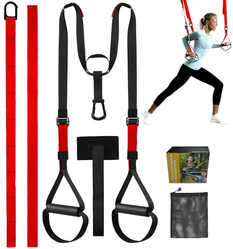 EIGFOH Correas de Entrenamiento en Suspensión, Kit Completo para Ejercicios de Fuerza, Entrenamiento en Casa, Negro y Verde (Rojo, E3)