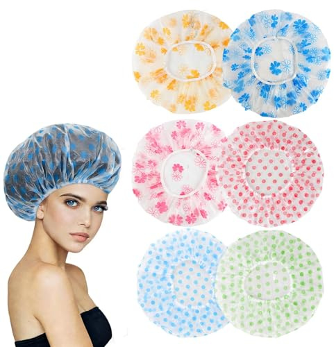 10 PCS Shower Caps For Women Uk,Waterproof Shower Caps for Women Hair,Reusable Large Plastic Hair Environmental,Waterproof with Elastic Band