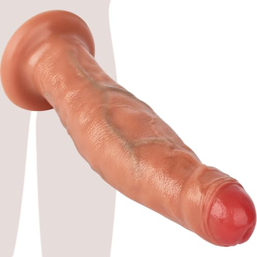 10 Inch Big Realistic Uncut Dildo, Huge Thick No Balls Silicone Anal Dildo with Strong Suction Cup, Girthy Curved Lifelike Foreskin Dildos for Men, Strap On Fake Penis Adult Sex Toys for Women Couples