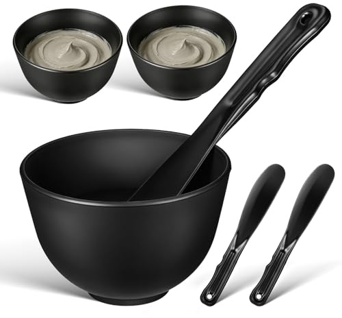 Kit Maschera Viso Ciotola in Silicone Nera Spatola Piatta | Uso in Spa per Estetiste, Miscelazione Facile e Applicazione Uniforme, Set Riutilizzabile da 1 Pezzo