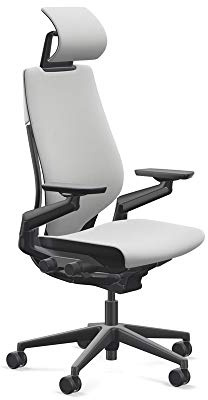 Steelcase Gesture Office Desk Chair with Headrest Plus Lumbar Support Cogent Connect Nickel 5S24 Fabric High Black Frame Hard Floor Casters