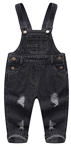 KIDSCOOL SPACE Ren bomull blå/svart, blå/svart, överdragsbyxor i trasiga jeans för barn och småbarn, svart, 3-4 år