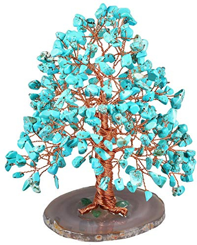 KYEYGWO Geld Baum auf Achat Basis Bonsai Skulptur Figur für Glück Reichtum Gesundheit 5-5,9 hoch gewickelt