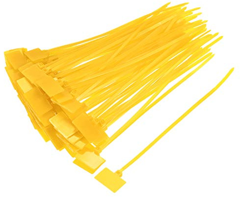 sourcing map Cable Zip Ties 6 Inch Label Tag Mark Self-Locking Nylon Wire Strap Yellow 50pcs