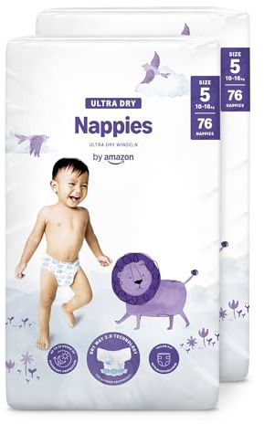 By Amazon Ultra Dry Windeln Größe 5 (10-16 kg) - MONATSBOX, Weiß, 152 Stück (2 Packungen mit 76) (Früher Unter Der Marke Mama Bear, Identisches Produkt)