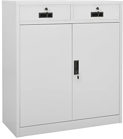 Mogou Büroschrank, Aktenschrank, Werkzeugschrank, Metallschrank, Stahlschrank, Kellerschrank, Universalschrank, Lagerschrank, Garagenschrank, Hellgrau 90x40x102 cm Stahl