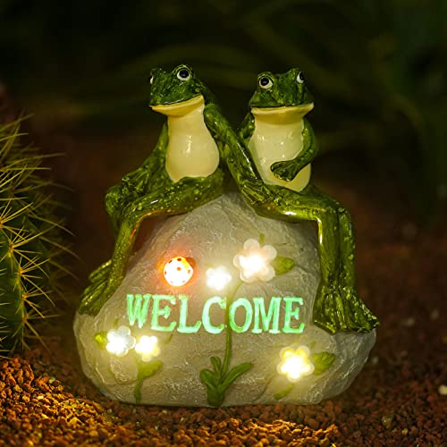 Nacome Solar Garden Outdoor Statues Frog with Succulent and 7 LED Lights - Lawn Decor for Patio, Balcony, Yard Ornament for Mom Grandma Women