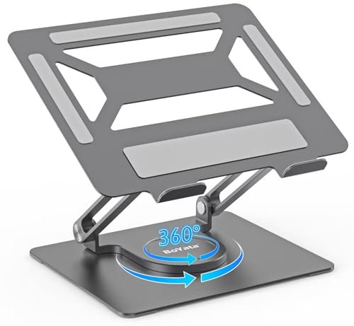BoYata Laptop Stand for Desk, Adjustable Computer Stand with 360° Rotating Base, Ergonomic Foldable Laptop Riser Holder Compatible with All MacBook Pro/Air, Notebook up to 17-Grey