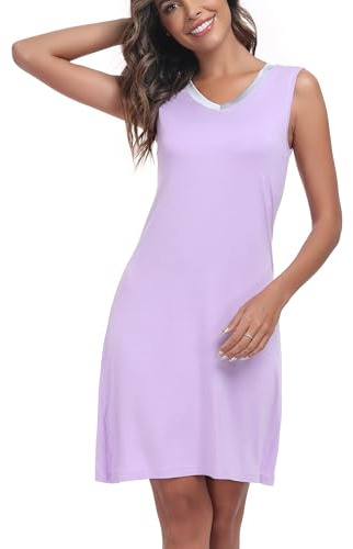 COLORFULLEAF Chemise de nuit d'été pour femme - Sans manches - Col en V - En bambou - Courte - Robe de nuit, lilas, M