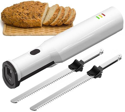 YHUEGH Couteau à découper électrique, Couteau à Pain, Couteau à trancher la Viande Rechargeable sans Fil avec 2 Lames dentelées en Acier Inoxydable de 8 et déclencheur de Verrouillage de sécurité