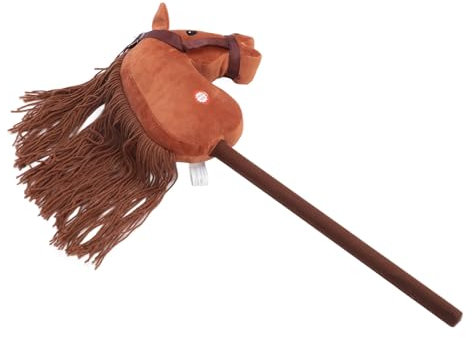 Syrisora 70 cm Hohes Plüsch-Pferdestock-Spielzeug, Süßer Ausdruck, 2 Soundeffekte, Outdoor-Stoffstockpferd, Stockpferd mit Holzrädern, Steckenpferdfell, Echtes Pferdespielzeug