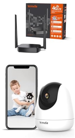 Bundle of Tenda Router 4G LTE Cat4 Wireless N300Mbps, Router WiFi con SIM + Tenda Telecamera Wi-Fi Interno CP3 1080P