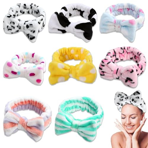 CZAYEFNH 8 Pcs Bowknot Haarbänder Makeup Stirnbänder Schleifen Haarwickel Korallen Vlies Kosmetisches Haarband Sport Bad Dusche Haarbänder, für Dusche Hautpflege Sport (8 Stile)
