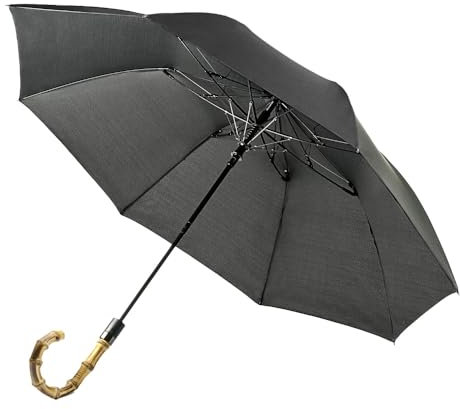 Fulton Portobello - Mens Auto Open Folding Umbrella with Bamboo Handle - Black