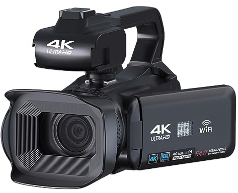 nmbhus Videocamera Vlog 4K 60FPS Videocamera Fotografica da 64 MP Streaming Live Zoom 18X Registratore Digitale AF 4 Ruota Touch Screen(64G SD Card,Standard)