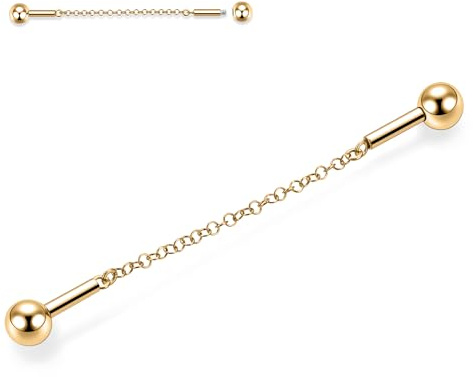 Bijouterie de piercing industriel en acier chirurgical 14G Barre de barre industrielle 38 mm de long Barre d'échafaudage Barre de cartilage en hélice pour oreille avec pavée de CZ pour femmes et