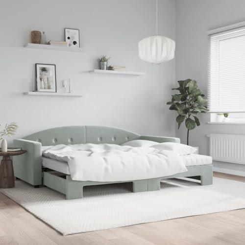 Sufrk Tagesbett Ausziehbar mit Matratzen Hellgrau 90x200 cm Tagesbett Ausziehbar Bett Zum Ausziehen Bettgestell Tagesbett Mit Matratze Samt - 3197325