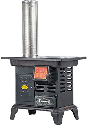 Estufa LeñA Interior Estufa de leña para acampar Estufa de leña de hierro fundido a gas con ahorro de energía, Estufa de leña para cocinar sin humo, Ajuste manual del fuego, Horno incorporad