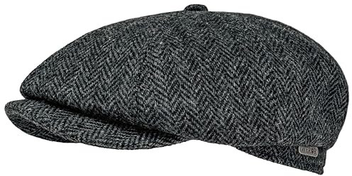 WEROR Schiebermütze Herren – Flatcap Schirmmütze Cap mit Schirm – Fischgrät - schwarzes Steppfutter - 100% Wolle - Herbst/Winter – WEROR-435.1 (63, Grau)