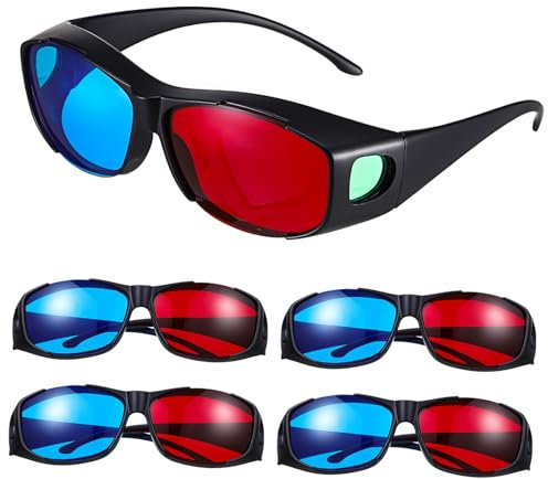 DOITOOL 5 Gafas 3D de Plástico para Películas Anaglifo Amplia Aplicabilidad Ideales para Casa y Juegos sin Necesidad de Baterías