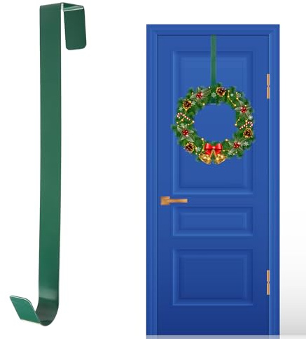 1Pc Christmas Wreath Door Hanger 38cm Green Metal Over Door Wreath Holder | Fits Doors up to 5 cm Thick, Rust-Resistant Metal for Christmas Wreaths, Home, Office and Seasonal Decorations