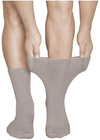 vitsocks Homme chaussette diabétique extra large sans couture (2 PAIRES) non comprimante pieds gonflés, diabète, coton, beige, 42-43