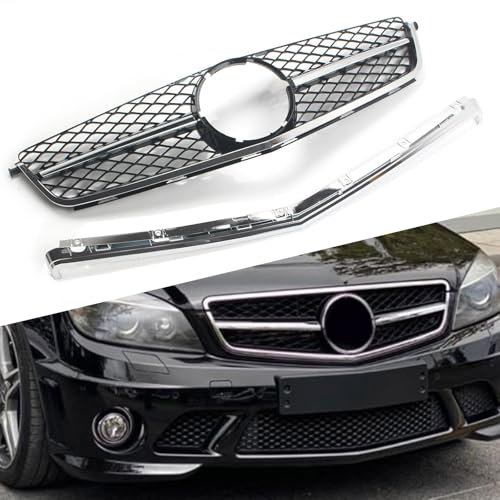 FINMOKAL W204 Grill, Auto Chrom Front Kühlergrill Frontstoßstangengrill Kühlergrill Kompatibel mit Benz W204 C63 AMG 2008-2011