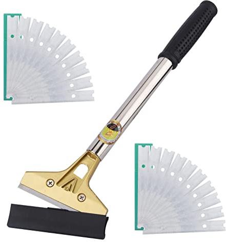 Set Professional Cleaning Scraper 4 Razor Blade Home Long Handle Cleaning Scraper for Glass Screen, Paint, Old Labels, Decal Sticker Remover, Stove Top Scraper Tool (Stainless Steel)