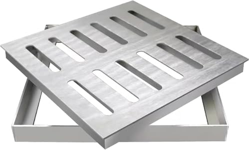 Abflussgitter aus Edelstahl 304 mit Rahmen, quadratisches Entwässerungsgitter für Außenbereich, Garten, Garage, Bodenablaufabdeckung mit herausnehmbarem Sieb (400 * 400 * 30mm)