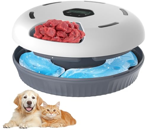 Lafisun Futterautomat Katze Nassfutter, 6 Mahlzeiten Nassfutterautomat für Katzen mit 2 Kühlakkus, Programmierbarem Timer, Katzenfutter Automat Nassfutter
